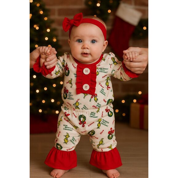 Infant Girls Dr. Seuss “The Grinch” Christmas 2-Piece Outfit – Size 3–6 Months - Picture 1 of 10